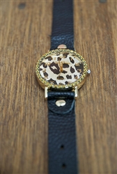 Leopard Face Watch with Black Strap